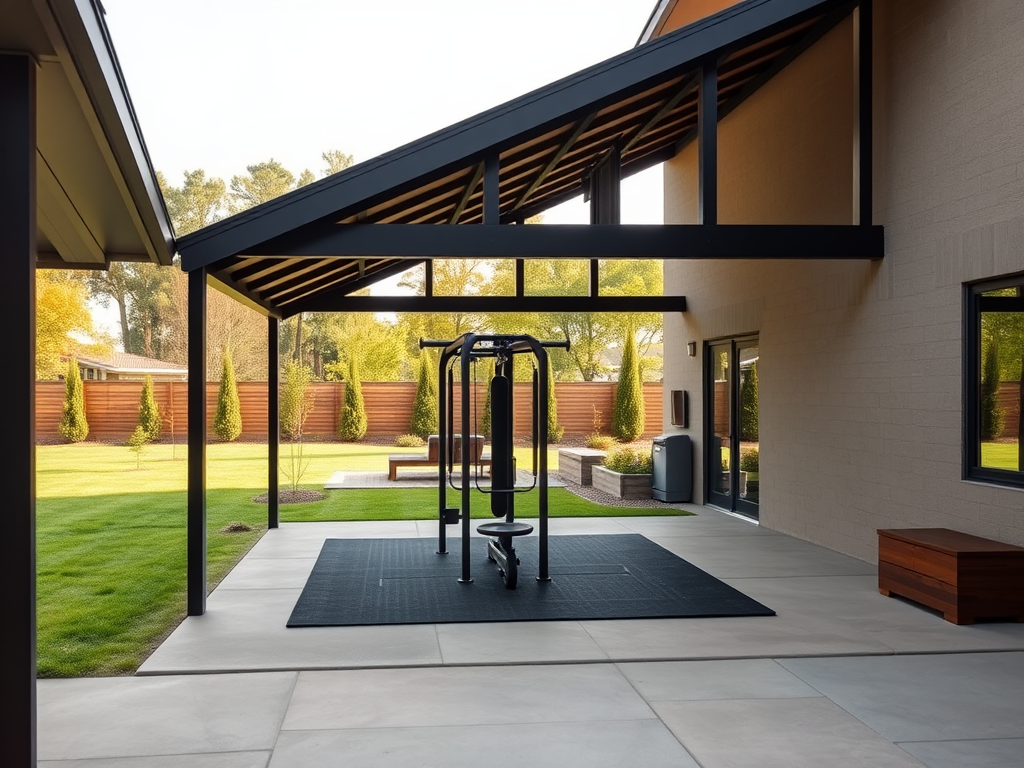 Как построить дом с крытой площадкой для организации зоны для спортивных тренировок и фитнеса на свежем воздухе
